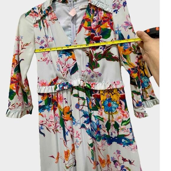 HUNTER BELL MIDI DRESS WILDFLOWER TROPICAL RUFFLE EMBELLISHMENT SZ 4 RELAXED - Picture 6 of 16